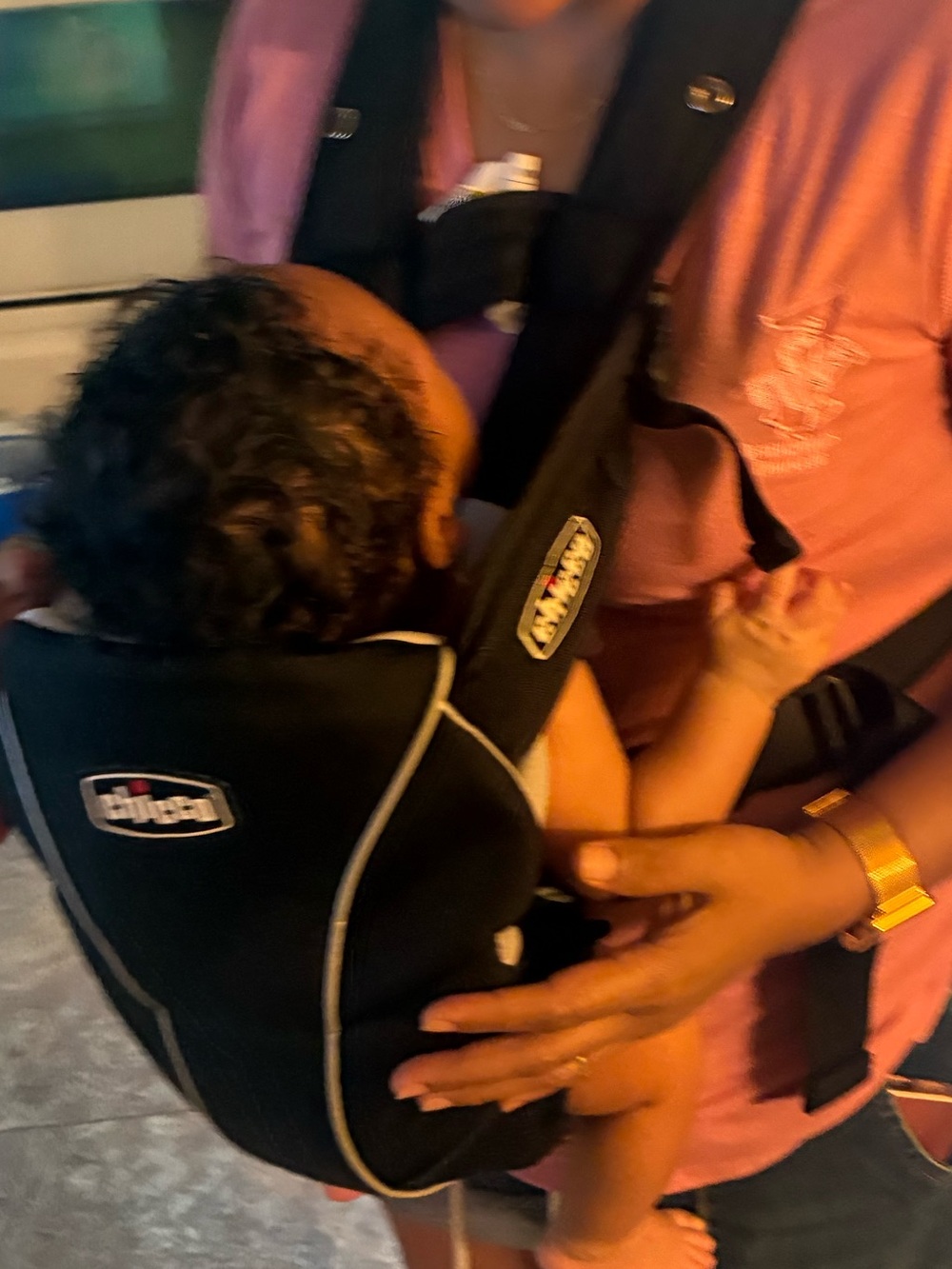 chic Black Baby Front Carrier with White Piping